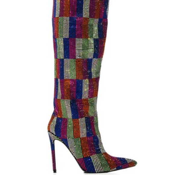 AZALEA WANG " GLOBAL CHECKMATE " MULTI CHECKERBOARD RHINESTONE  BOOT(BRAND NEW ! - Picture 7 of 10